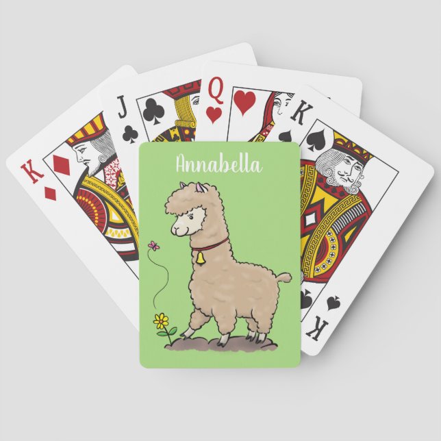 Cute happy alpaca with butterfly cartoon playing cards (Back)