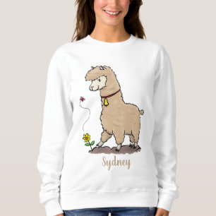 Cute happy alpaca with butterfly cartoon sweatshirt