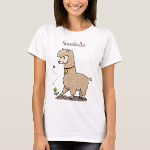 Cute happy alpaca with butterfly cartoon T-Shirt