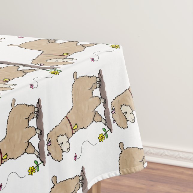 Cute happy alpaca with butterfly cartoon tablecloth (In Situ)
