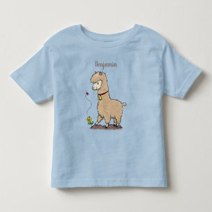 Cute happy alpaca with butterfly cartoon toddler T-Shirt