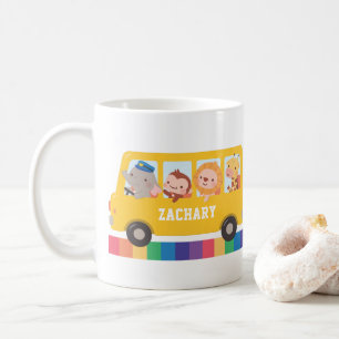 Cute Happy Animals and Yellow School Bus Kids Mug