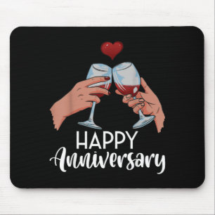 Cute Happy Anniversary Cheers Wine Valentine's Mouse Mat