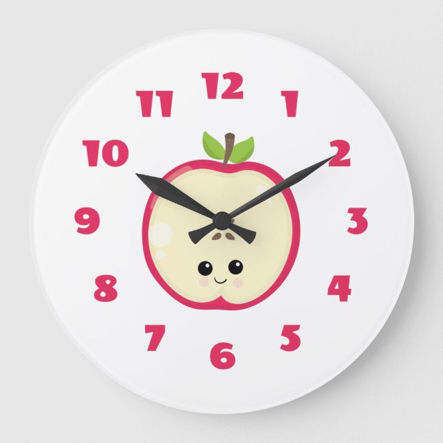 Cute Happy Apple Large Clock (Front)