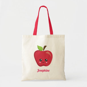 Cute Happy Apple Monogram Tote Bag