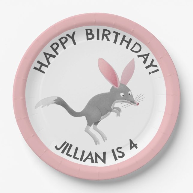 Cute happy Australian bilby birthday personalised Paper Plate (Front)