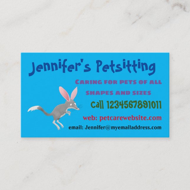 Cute happy Australian bilby cartoon Business Card (Front)