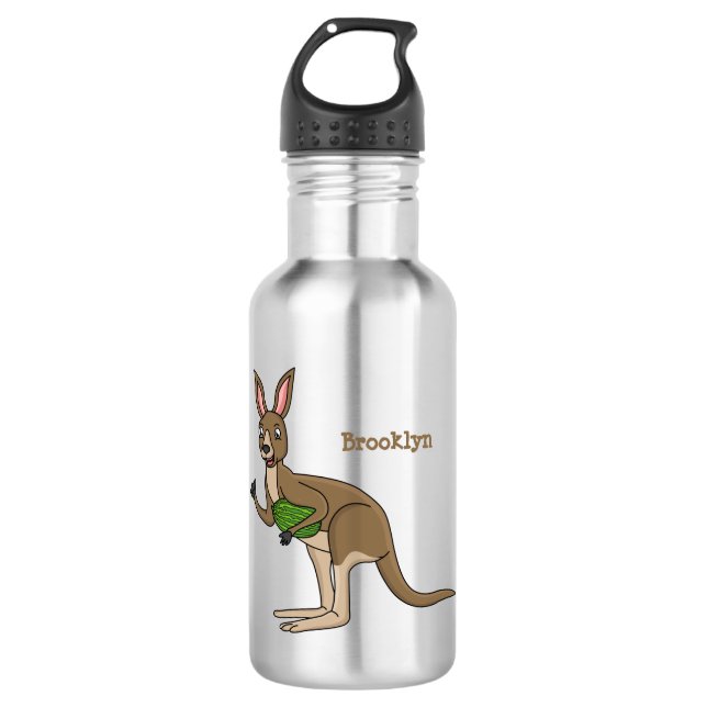 Cute happy Australian kangaroo illustration 532 Ml Water Bottle (Front)