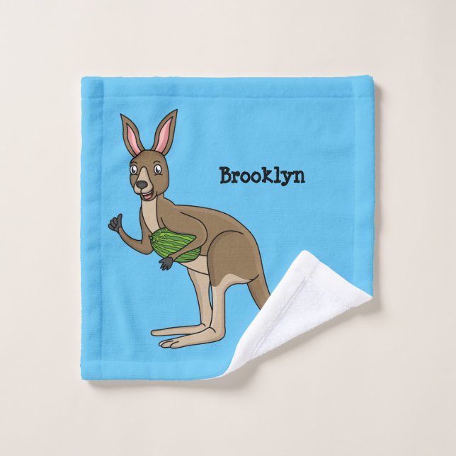 Cute happy Australian kangaroo illustration Bath Towel Set (Wash Cloth)
