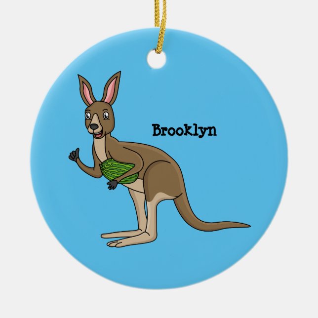 Cute happy Australian kangaroo illustration Ceramic Tree Decoration (Front)