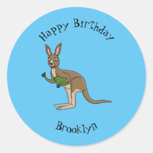 Cute happy Australian kangaroo illustration   Classic Round Sticker