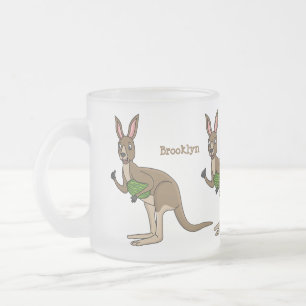Cute happy Australian kangaroo illustration  Frosted Glass Coffee Mug