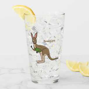Cute happy Australian kangaroo illustration Glass