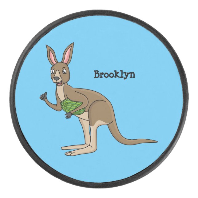 Cute happy Australian kangaroo illustration  Hockey Puck (Front)