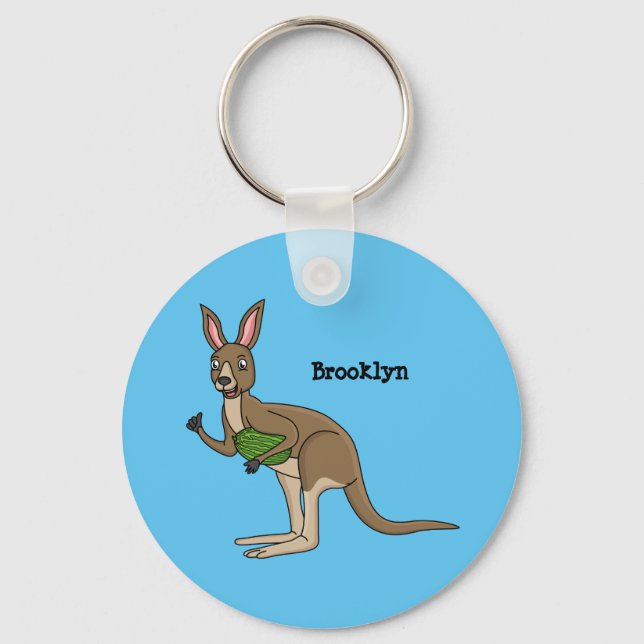 Cute happy Australian kangaroo illustration Key Ring (Front)