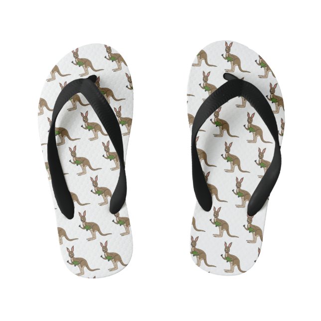 Cute happy Australian kangaroo illustration Kid's Flip Flops (Footbed)