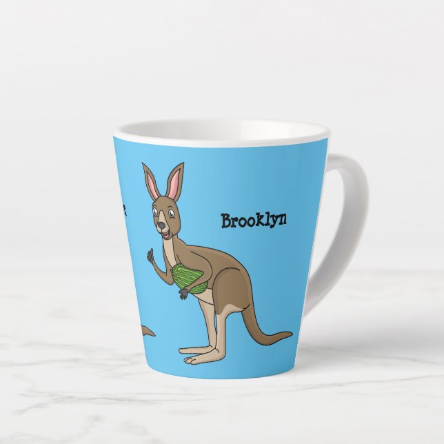Cute happy Australian kangaroo illustration Latte Mug (Right Angle)