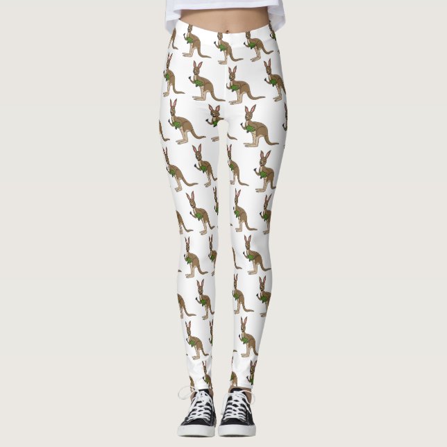 Cute happy Australian kangaroo illustration Leggings (Front)