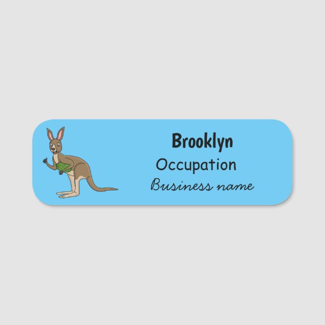 Cute happy Australian kangaroo illustration  Name Tag (Front)