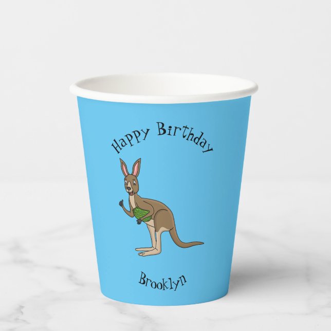Cute happy Australian kangaroo illustration  Paper Cups (Front)