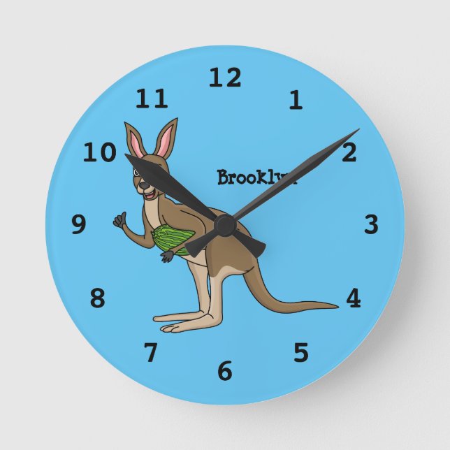 Cute happy Australian kangaroo illustration  Round Clock (Front)