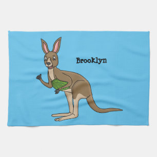 Cute happy Australian kangaroo illustration Tea Towel