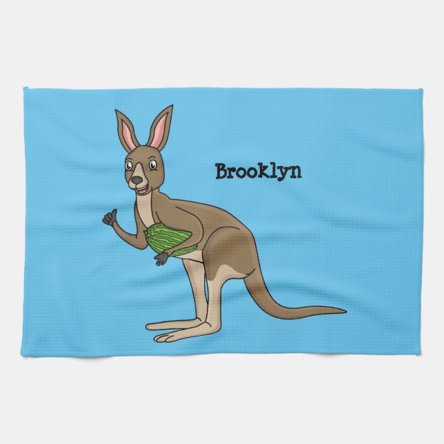 Cute happy Australian kangaroo illustration Tea Towel (Horizontal)