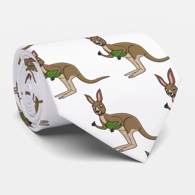 Cute happy Australian kangaroo illustration Tie (Rolled)