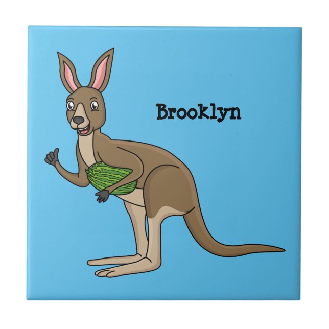 Cute happy Australian kangaroo illustration Tile (Front)