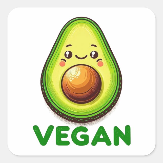 Cute Happy Avocado Vegan Lifestyle Square Sticker (Front)