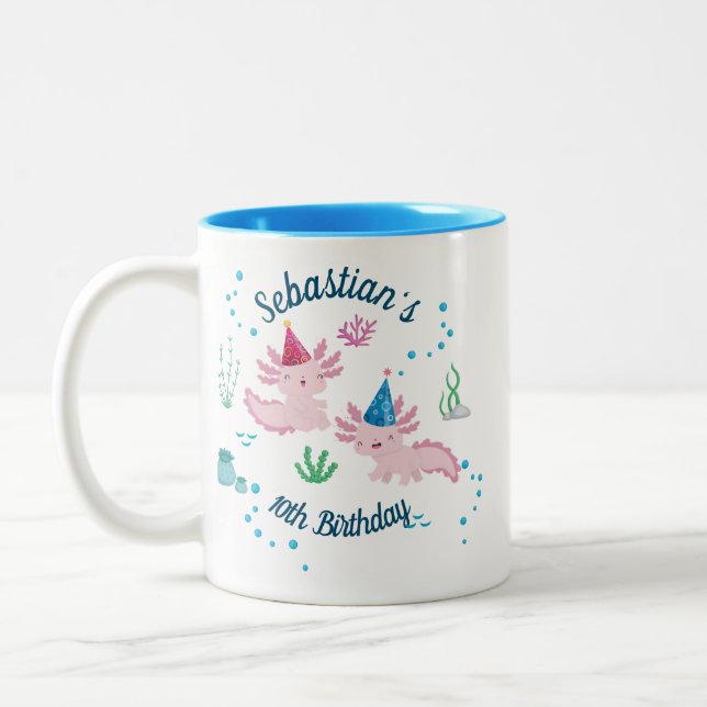 Cute Happy Axolotl Birthday Boy Mug (Left)