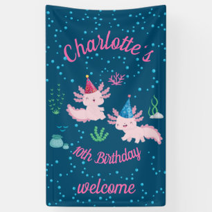 Cute Happy Axolotl Birthday Party Banner