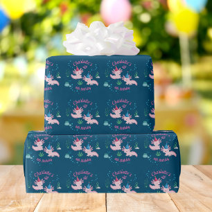 Cute Happy Axolotl Name and Age Birthday Wrapping Paper