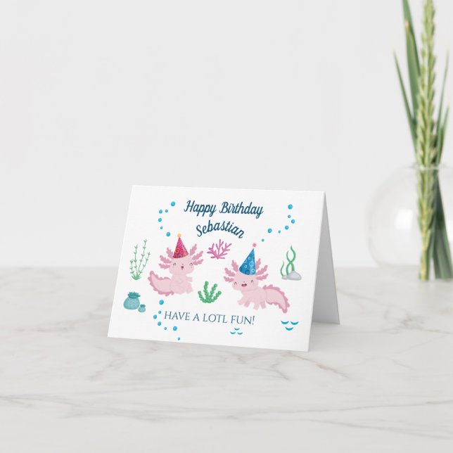 Cute Happy Axolotl White Happy Birthday Card (Front)