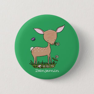 Cute happy baby deer cartoon illustration 6 cm round badge