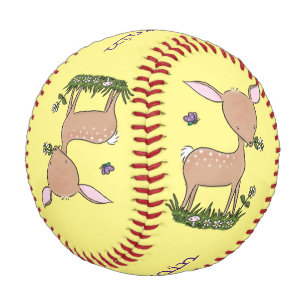 Cute happy baby deer cartoon illustration baseball