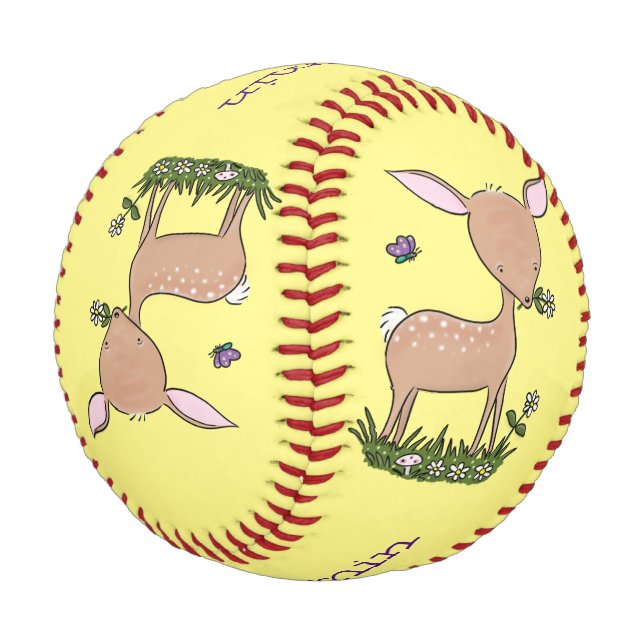 Cute happy baby deer cartoon illustration baseball (Angled)