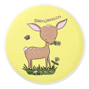 Cute happy baby deer cartoon illustration ceramic knob