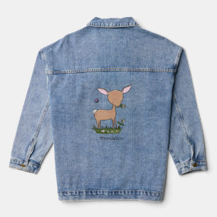 Cute happy baby deer cartoon illustration denim jacket