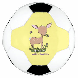 Cute happy baby deer cartoon illustration football