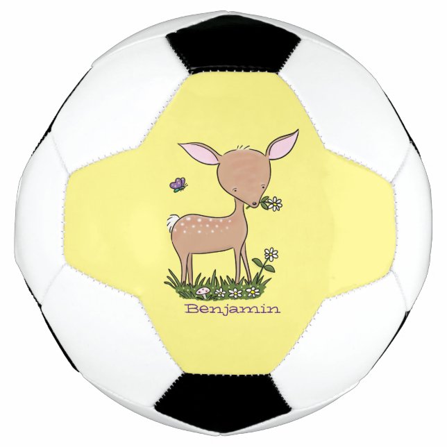 Cute happy baby deer cartoon illustration football (Front)