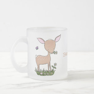 Cute happy baby deer cartoon illustration frosted glass coffee mug