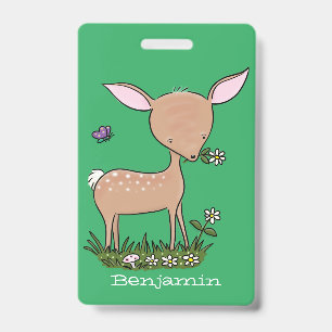 Cute happy baby deer cartoon illustration ID badge