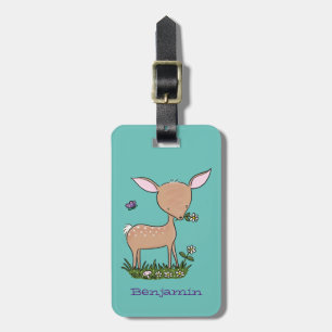 Cute happy baby deer cartoon illustration luggage tag