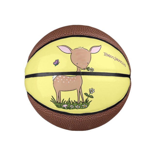 Cute happy baby deer cartoon illustration mini basketball (Front)