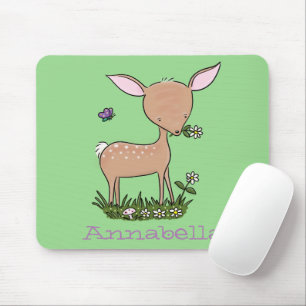 Cute happy baby deer cartoon illustration mouse mat
