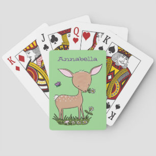 Cute happy baby deer cartoon illustration playing cards