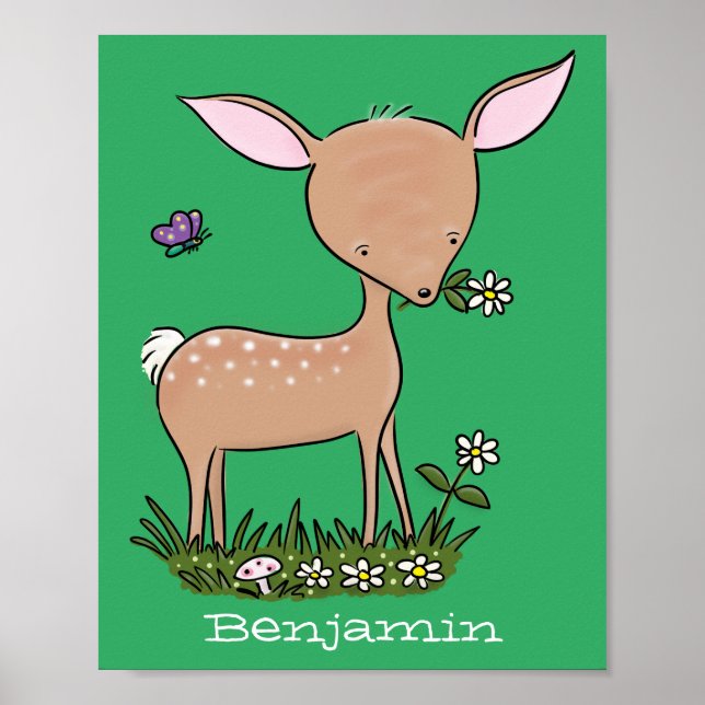 Cute happy baby deer cartoon illustration poster (Front)