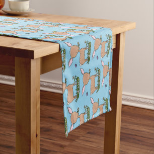 Cute happy baby deer cartoon illustration short table runner