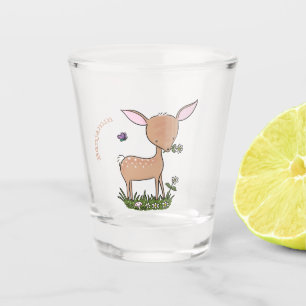 Cute happy baby deer cartoon illustration shot glass